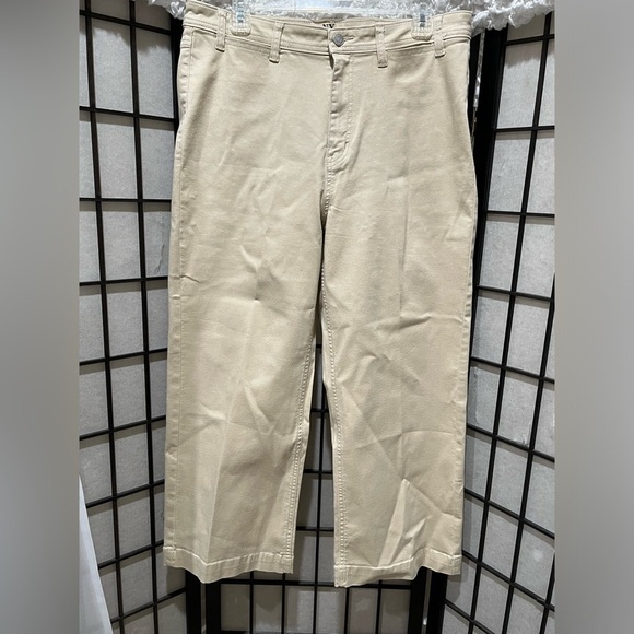 New York & Company Denim - NY&C Beige KHAKI HIGH RISE WIDE LEGS WOMEN PANTS, SIZE 14.